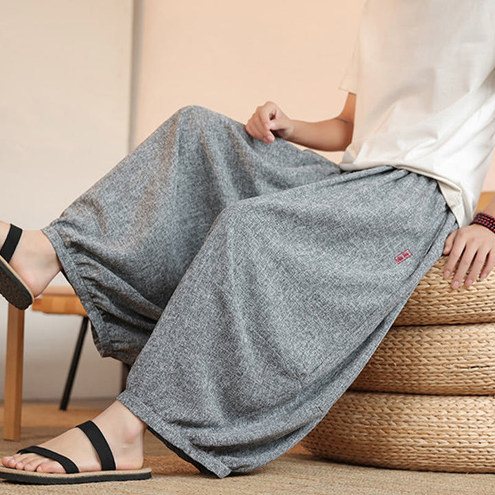 Pantalon sarouel court à la cheville pour homme, avec poches et broderies de personnages d'été, motif Buddha Stones