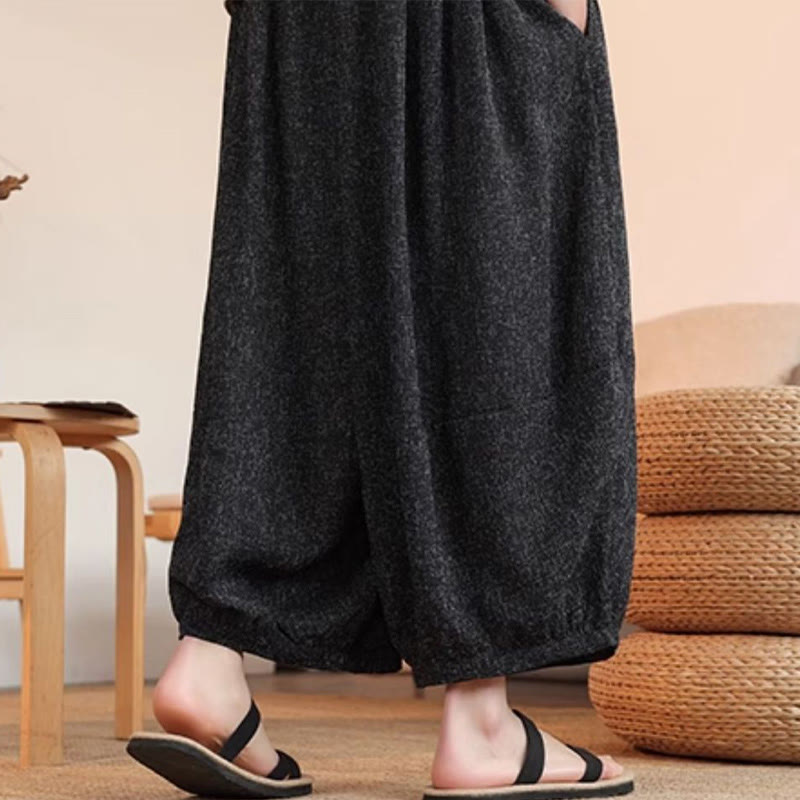 Pantalon sarouel court à la cheville pour homme, avec poches et broderies de personnages d'été, motif Buddha Stones