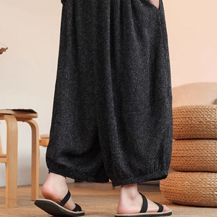Pantalon sarouel court à la cheville pour homme, avec poches et broderies de personnages d'été, motif Buddha Stones
