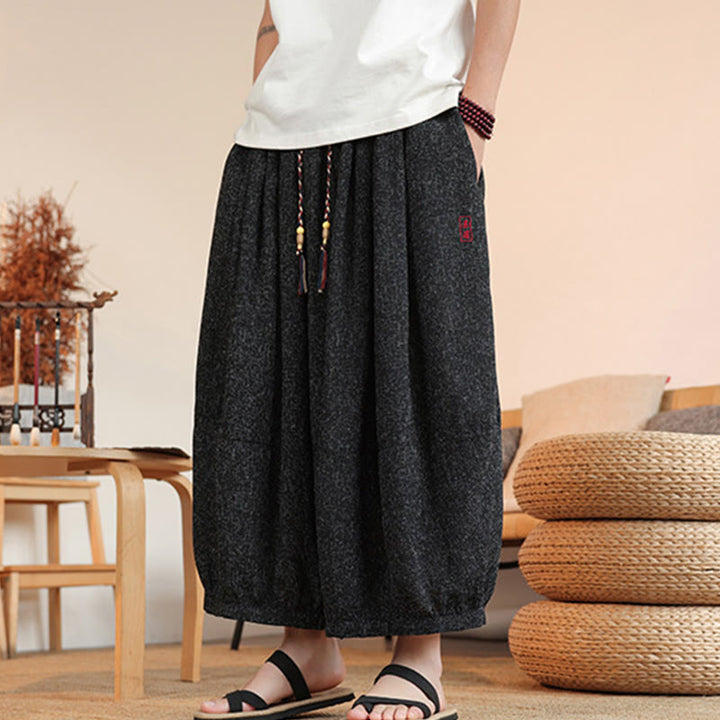 Pantalon sarouel court à la cheville pour homme, avec poches et broderies de personnages d'été, motif Buddha Stones