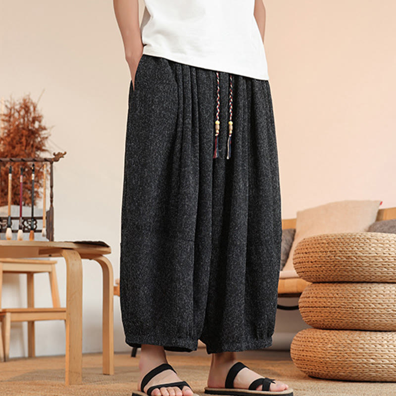 Pantalon sarouel court à la cheville pour homme, avec poches et broderies de personnages d'été, motif Buddha Stones