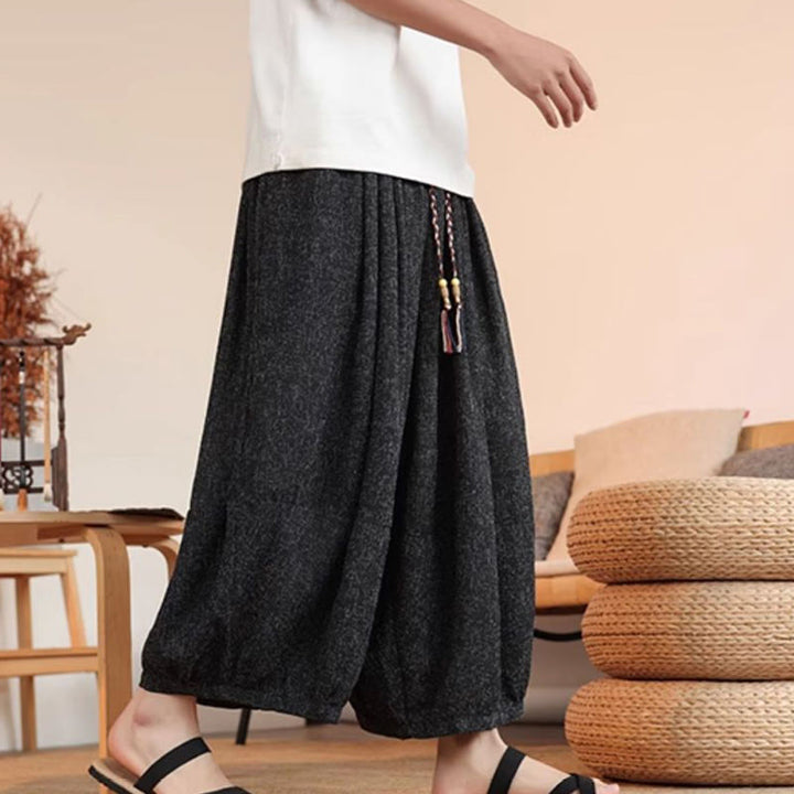 Pantalon sarouel court à la cheville pour homme, avec poches et broderies de personnages d'été, motif Buddha Stones