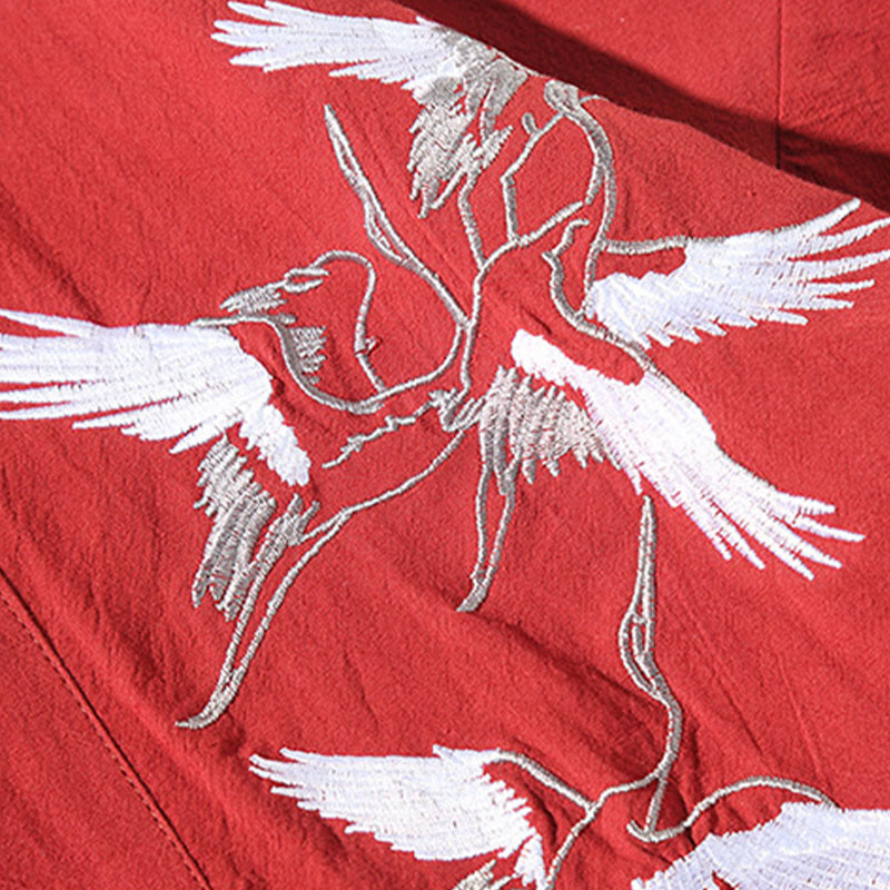 Veste kimono ouverte en coton et lin pour homme, broderie de Buddha Stones et grues blanches volantes - image 8