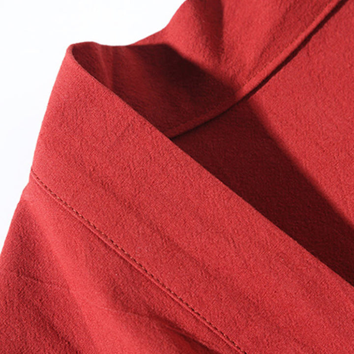 Veste kimono ouverte en coton et lin pour homme, broderie de Buddha Stones et grues blanches volantes - image 6