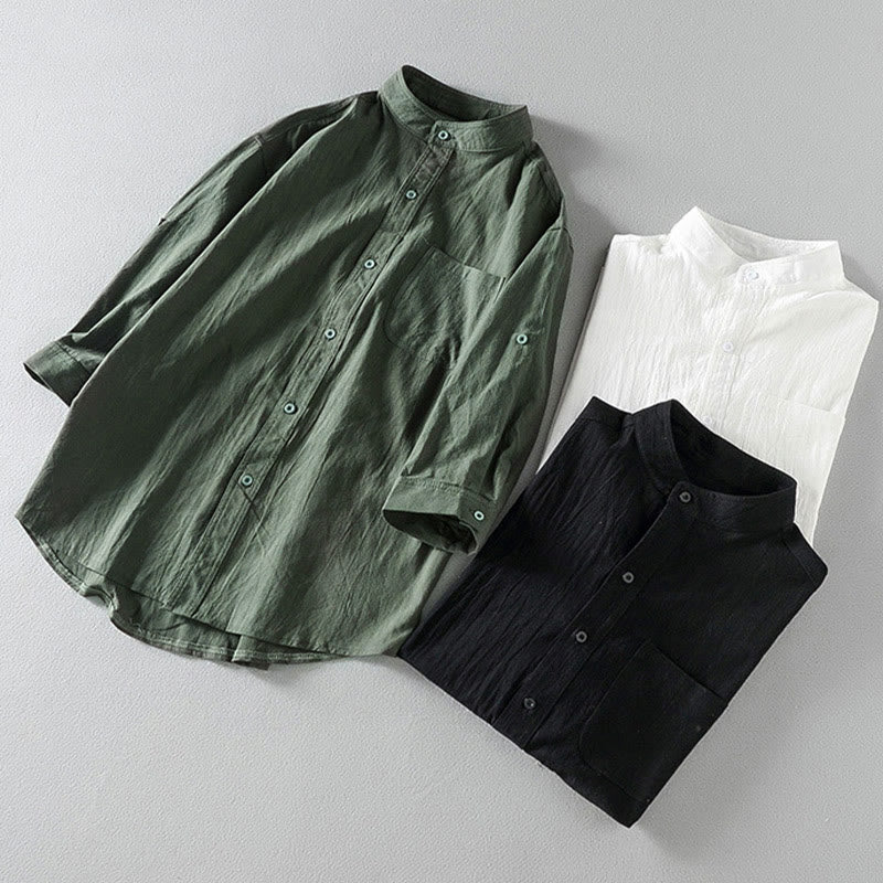 Chemise d'été en coton et lin à manches mi-longues et boutons pour homme Motif Buddha Stones - image 17