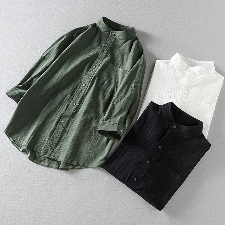 Chemise d'été en coton et lin à manches mi-longues et boutons pour homme Motif Buddha Stones - image 17