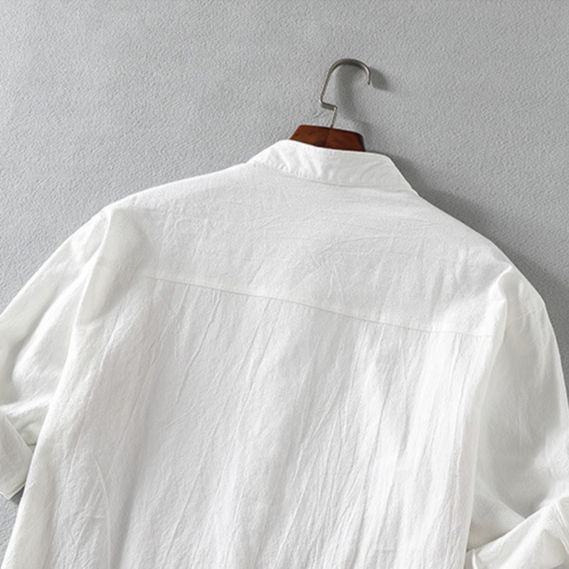 Chemise d'été en coton et lin à manches mi-longues et boutons pour homme Motif Buddha Stones - image 5