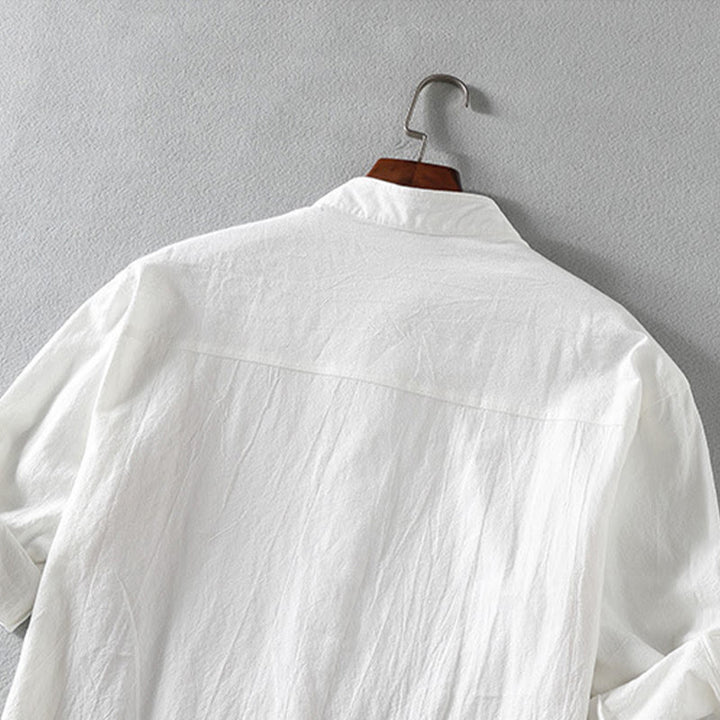 Chemise d'été en coton et lin à manches mi-longues et boutons pour homme Motif Buddha Stones - image 5