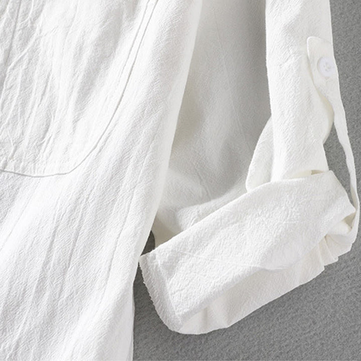 Chemise d'été en coton et lin à manches mi-longues et boutons pour homme Motif Buddha Stones - image 13