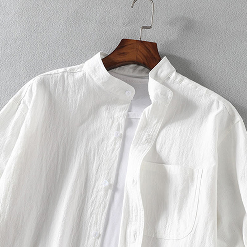 Chemise d'été en coton et lin à manches mi-longues et boutons pour homme Motif Buddha Stones - image 4