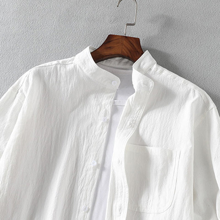 Chemise d'été en coton et lin à manches mi-longues et boutons pour homme Motif Buddha Stones - image 4