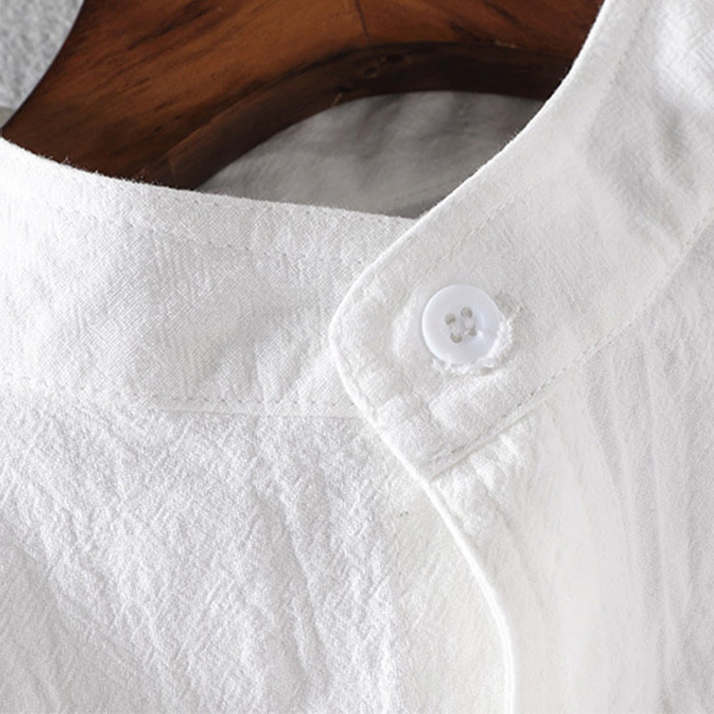 Chemise d'été en coton et lin à manches mi-longues et boutons pour homme Motif Buddha Stones - image 7