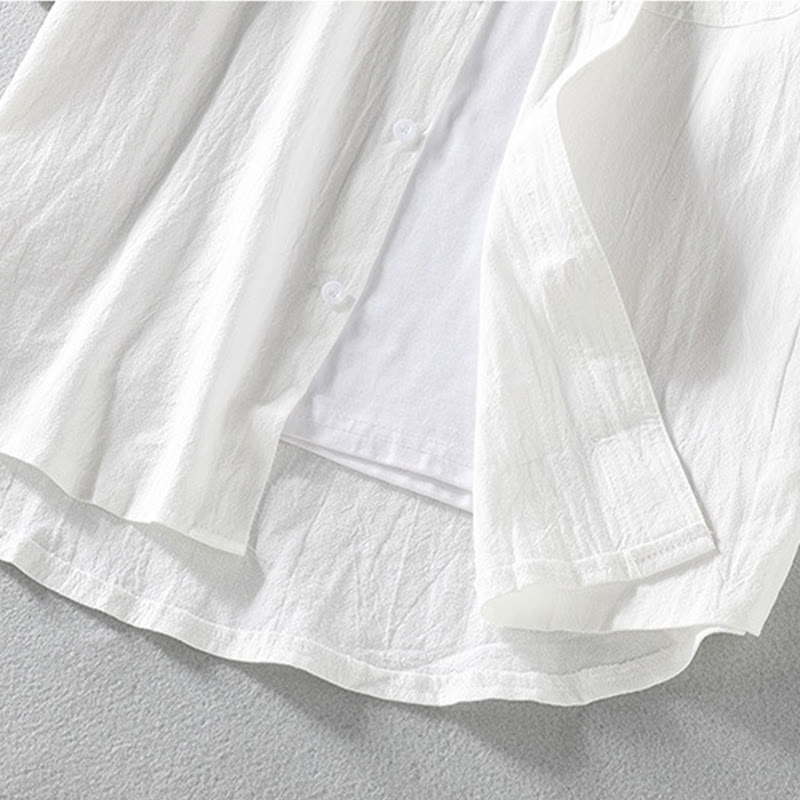 Chemise d'été en coton et lin à manches mi-longues et boutons pour homme Motif Buddha Stones - image 11