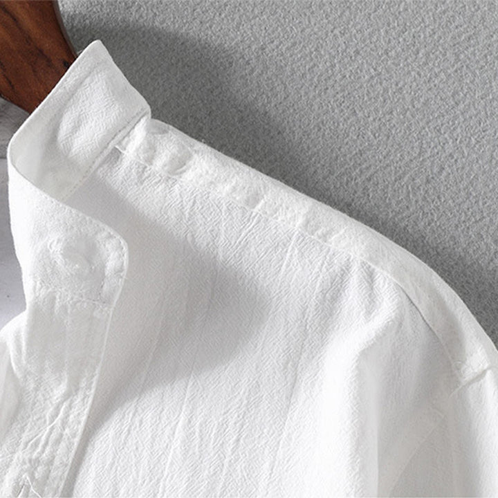 Chemise d'été en coton et lin à manches mi-longues et boutons pour homme Motif Buddha Stones - image 8