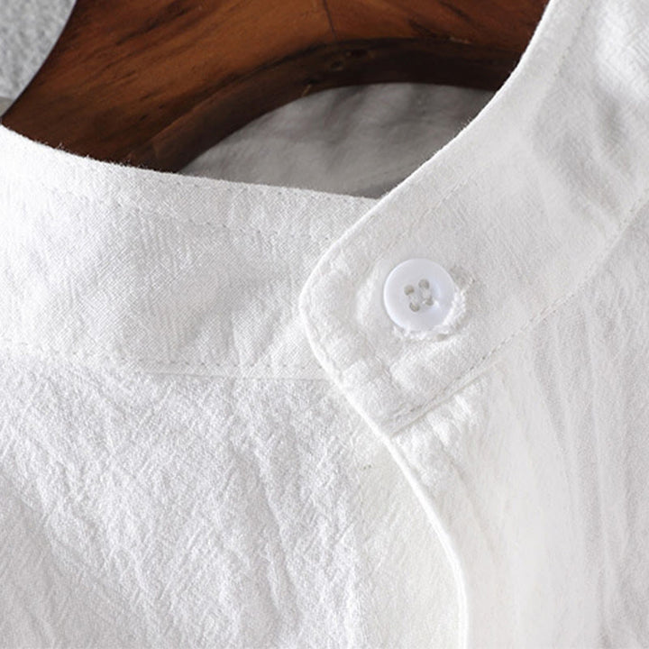 Chemise d'été en coton et lin à manches mi-longues et boutons pour homme Motif Buddha Stones - image 7