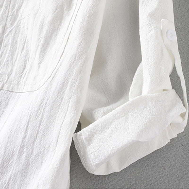 Chemise d'été en coton et lin à manches mi-longues et boutons pour homme Motif Buddha Stones - image 13