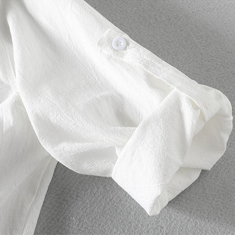 Chemise d'été en coton et lin à manches mi-longues et boutons pour homme Motif Buddha Stones - image 12