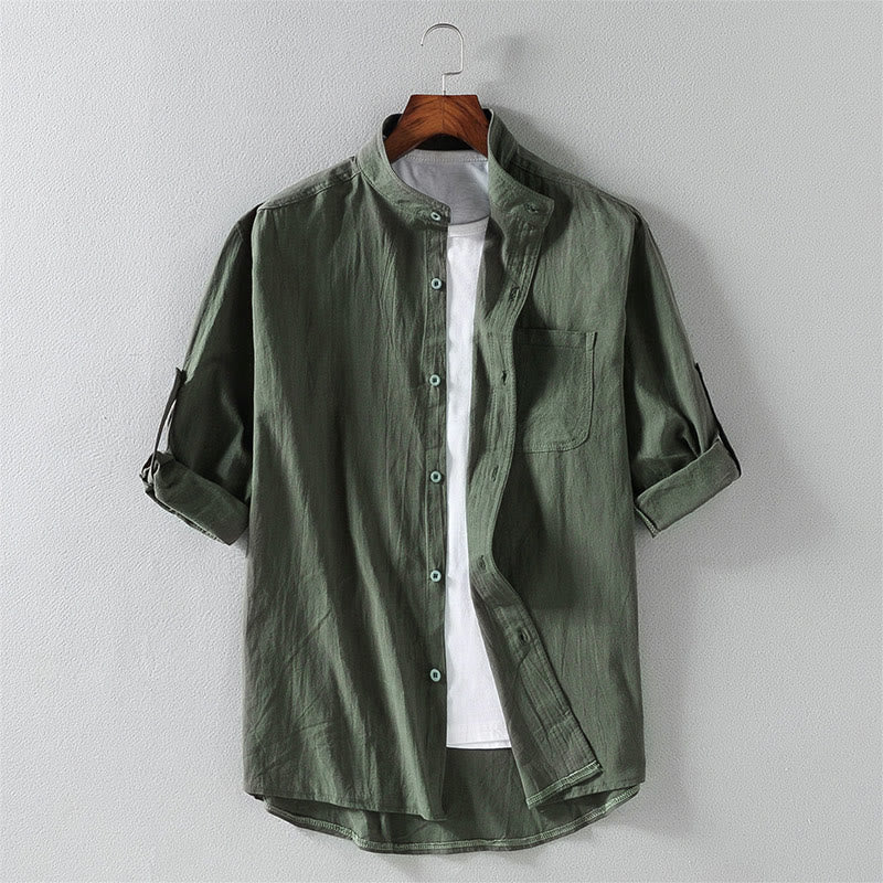 Chemise d'été en coton et lin à manches mi-longues et boutons pour homme Motif Buddha Stones - Vert foncé - US/UK/AU46，EU56 (5XL) - image 16