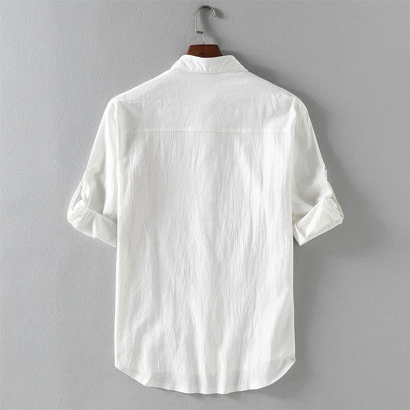 Chemise d'été en coton et lin à manches mi-longues et boutons pour homme Motif Buddha Stones - image 3