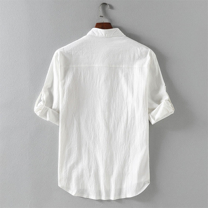 Chemise d'été en coton et lin à manches mi-longues et boutons pour homme Motif Buddha Stones - image 3