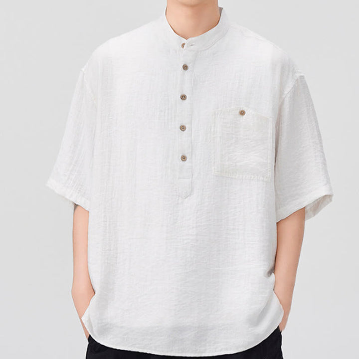 Chemise d'été à manches courtes et demi-boutons pour homme, motif Buddha Stones - Blanc - US/UK/AU44，EU54 (4XL) - image 1