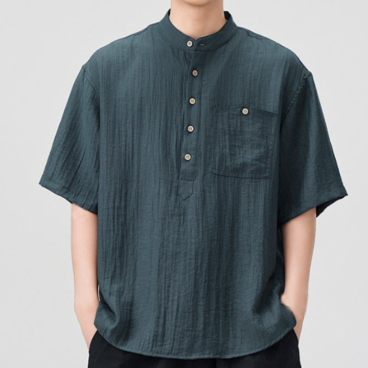 Chemise d'été à manches courtes et demi-boutons pour homme, motif Buddha Stones - Gris ardoise clair - US/UK/AU44，EU54 (4XL) - image 0