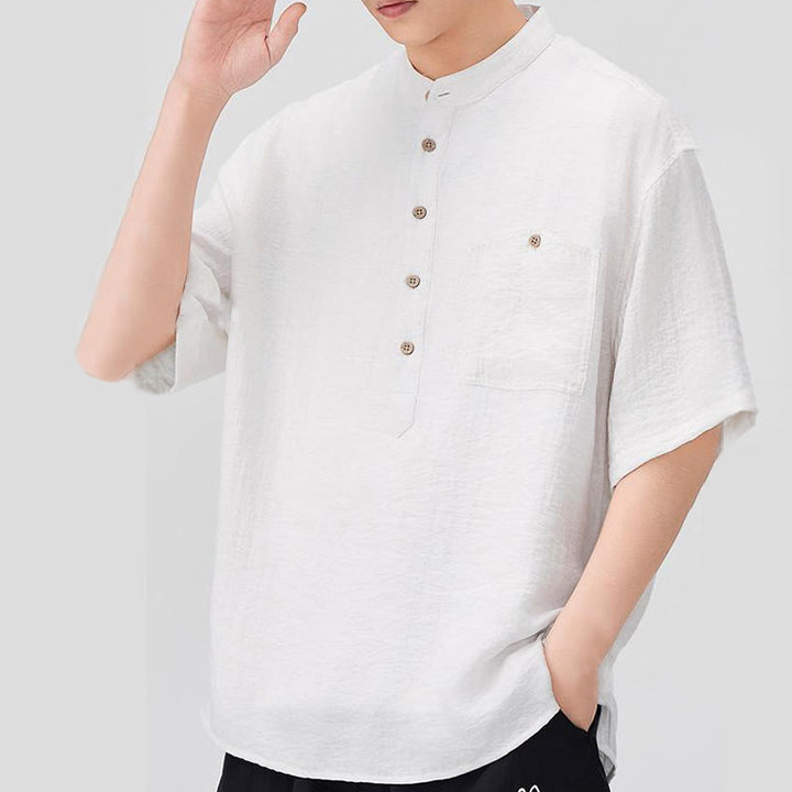Chemise d'été à manches courtes et demi-boutons pour homme, motif Buddha Stones