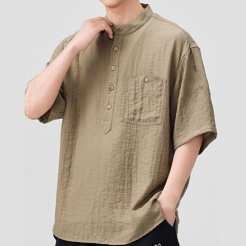 Chemise d'été à manches courtes et demi-boutons pour homme, motif Buddha Stones