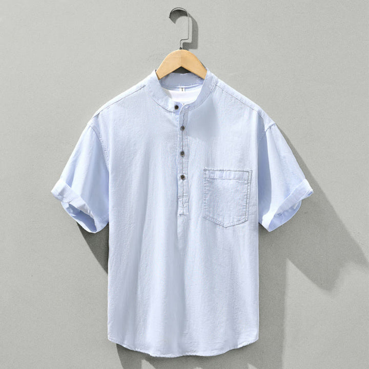 Chemise d'été en coton à manches courtes et demi-bouton pour homme Motif Buddha Stones