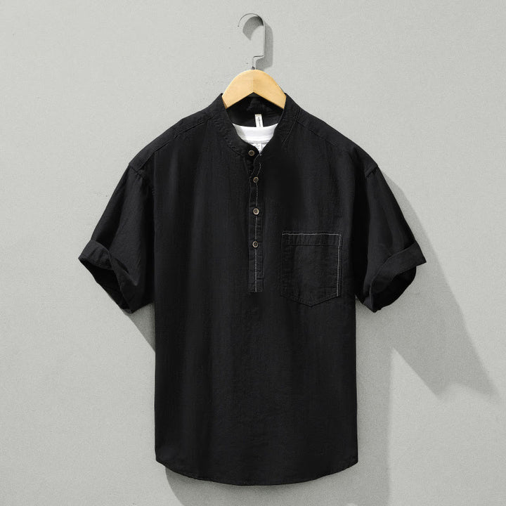Chemise d'été en coton à manches courtes et demi-bouton pour homme Motif Buddha Stones - Noir - US/UK/AU42，EU52 (3XL) - image 10
