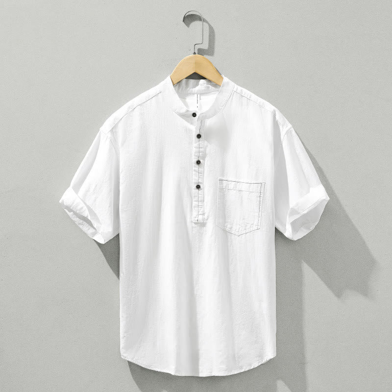 Chemise d'été en coton à manches courtes et demi-bouton pour homme Motif Buddha Stones