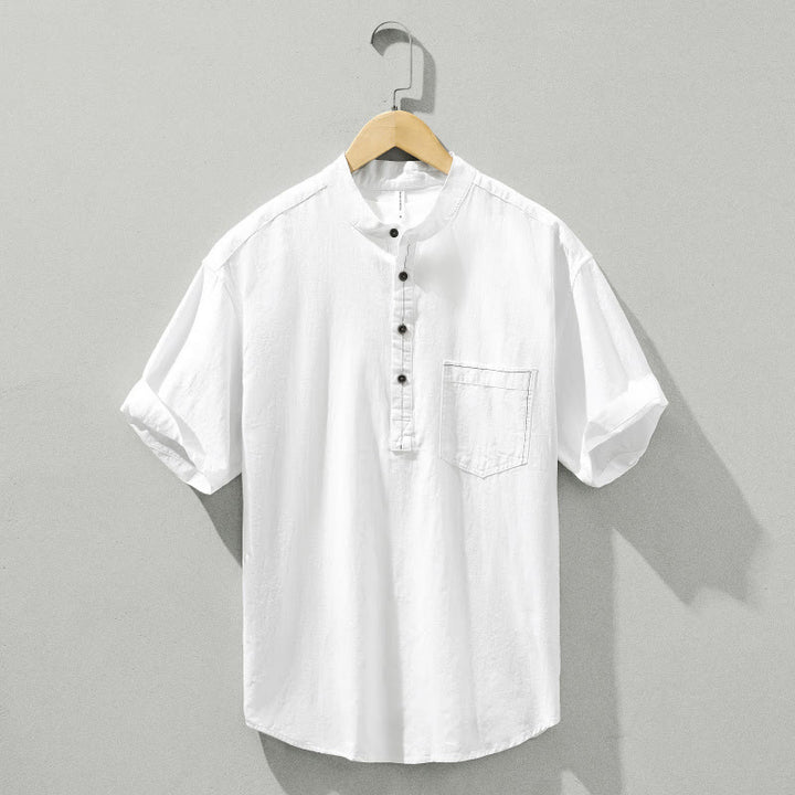 Chemise d'été en coton à manches courtes et demi-bouton pour homme Motif Buddha Stones