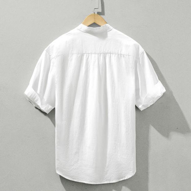 Chemise d'été en coton à manches courtes et demi-bouton pour homme Motif Buddha Stones