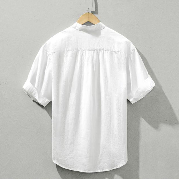 Chemise d'été en coton à manches courtes et demi-bouton pour homme Motif Buddha Stones