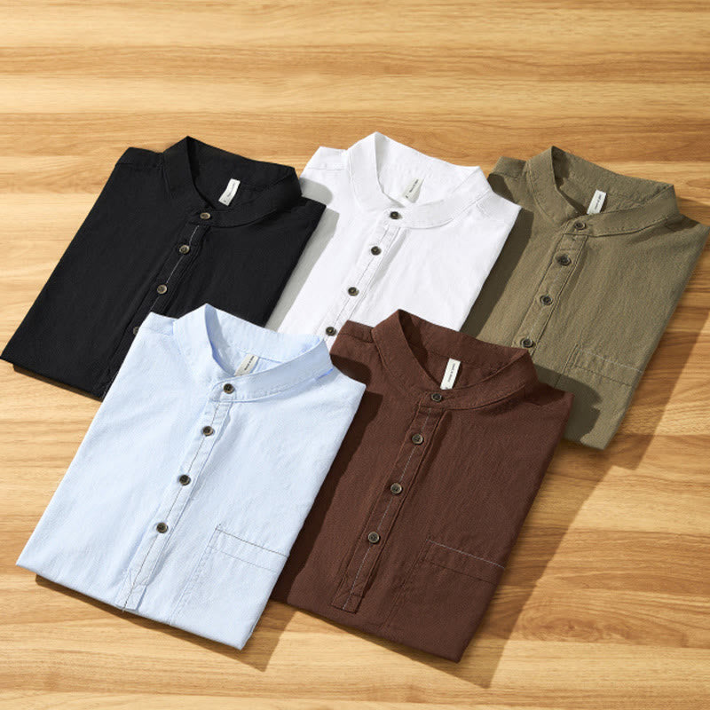 Chemise d'été en coton à manches courtes et demi-bouton pour homme Motif Buddha Stones