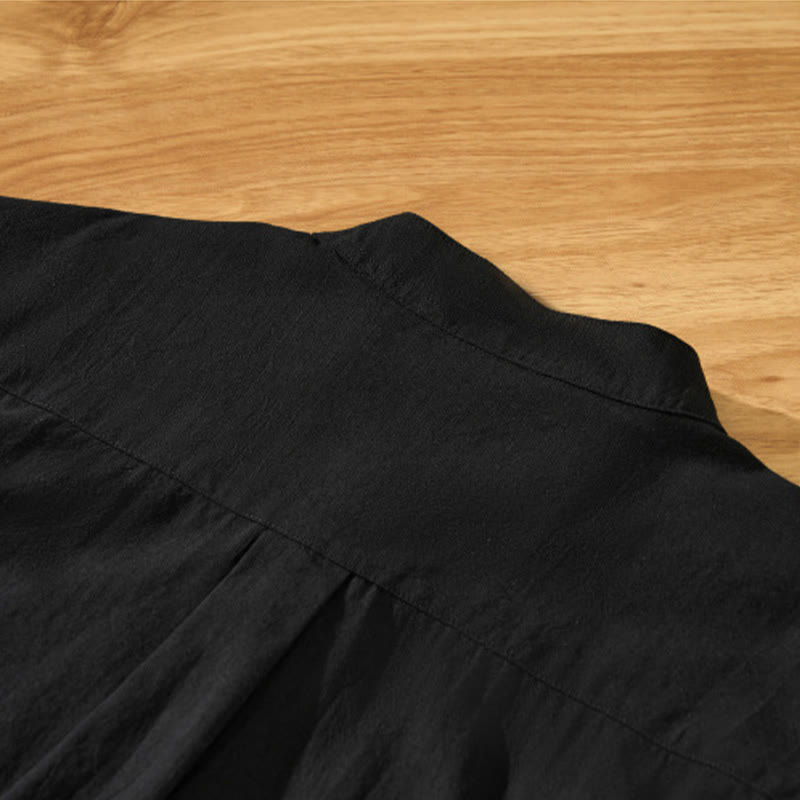 Chemise d'été en coton à manches courtes et demi-bouton pour homme Motif Buddha Stones