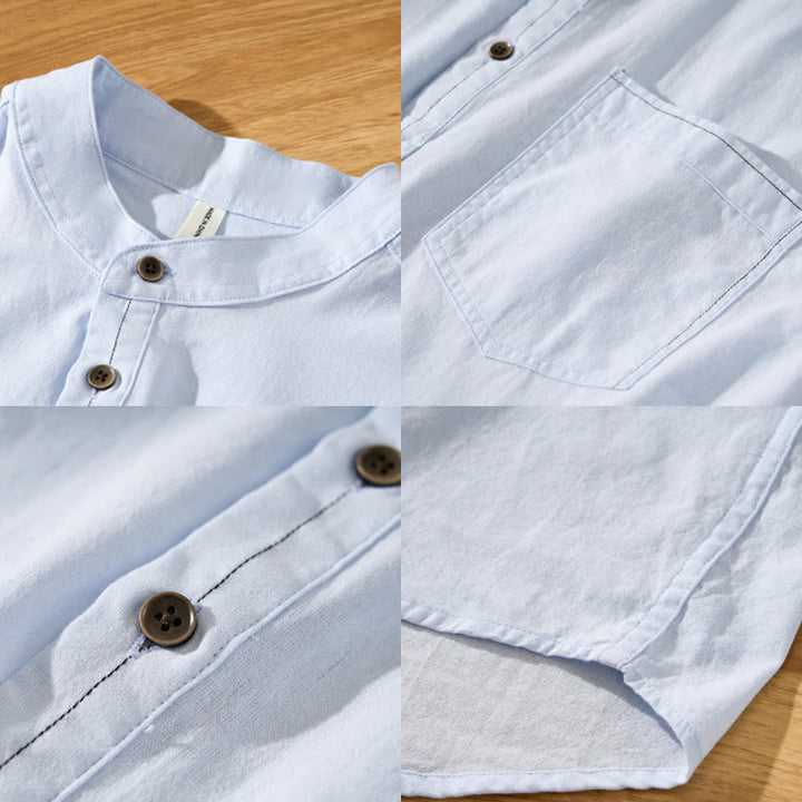 Chemise d'été en coton à manches courtes et demi-bouton pour homme Motif Buddha Stones
