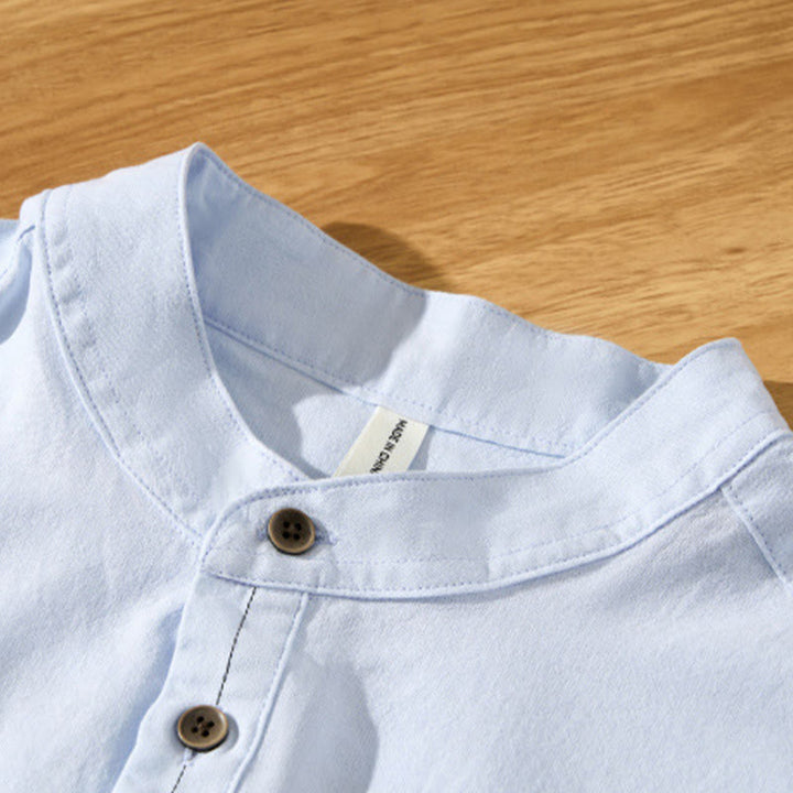 Chemise d'été en coton à manches courtes et demi-bouton pour homme Motif Buddha Stones