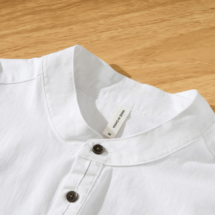 Chemise d'été en coton à manches courtes et demi-bouton pour homme Motif Buddha Stones