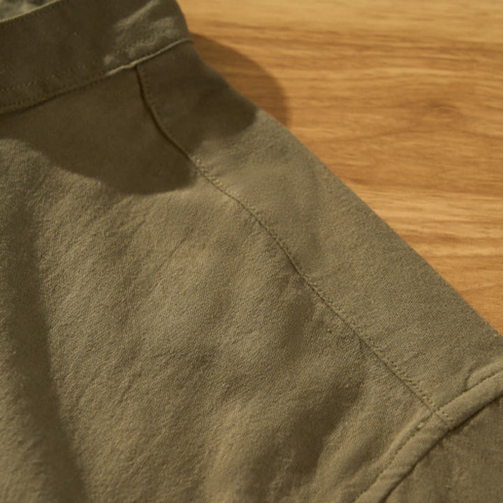 Chemise d'été en coton à manches courtes et demi-bouton pour homme Motif Buddha Stones