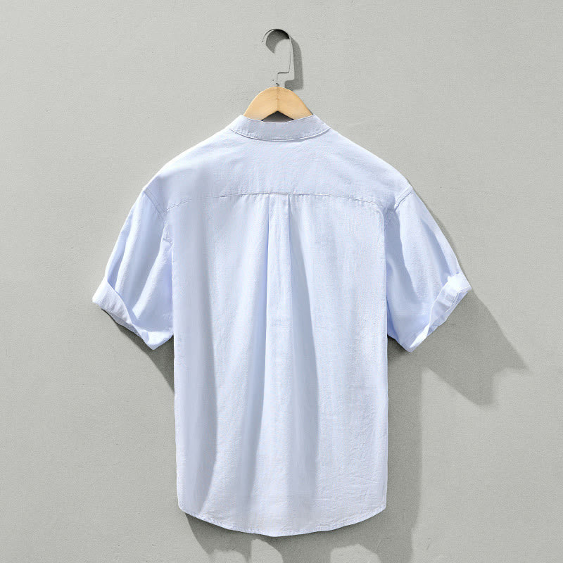 Chemise d'été en coton à manches courtes et demi-bouton pour homme Motif Buddha Stones