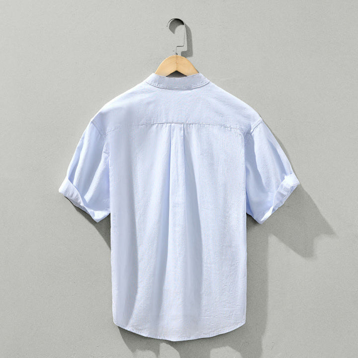Chemise d'été en coton à manches courtes et demi-bouton pour homme Motif Buddha Stones