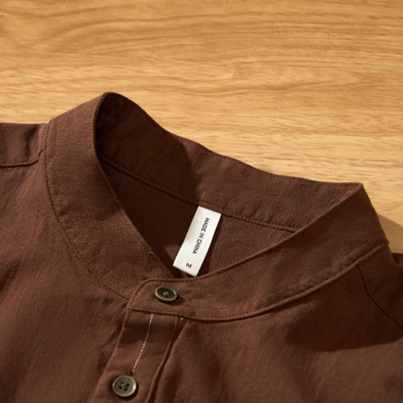 Chemise d'été en coton à manches courtes et demi-bouton pour homme Motif Buddha Stones