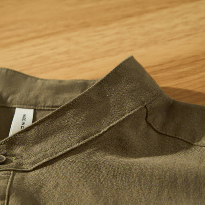 Chemise d'été en coton à manches courtes et demi-bouton pour homme Motif Buddha Stones