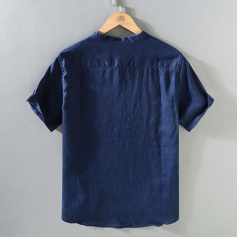 Chemise en lin à manches courtes pour homme, motif Buddha Stones , couleur unie, été - image 1