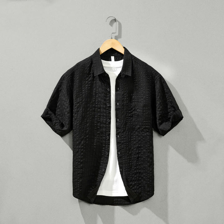 Chemise d'été en Tencel à manches courtes et boutons pour homme, couleur unie et respirante, motif Buddha Stones - Noir - US/UK/AU42，EU52 (3XL) - image 20