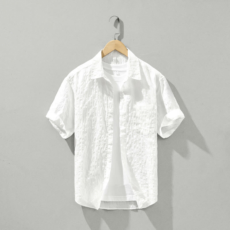 Chemise d'été en Tencel à manches courtes et boutons pour homme, couleur unie et respirante, motif Buddha Stones