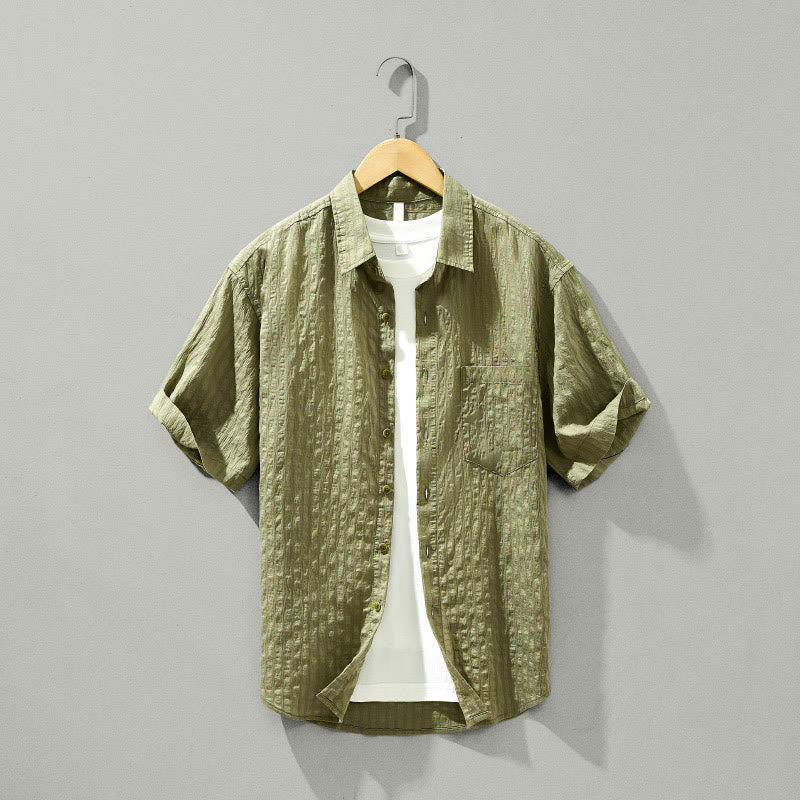 Chemise d'été en Tencel à manches courtes et boutons pour homme, couleur unie et respirante, motif Buddha Stones - Kaki foncé - US/UK/AU42，EU52 (3XL) - image 0