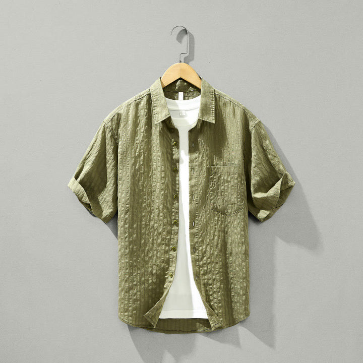 Chemise d'été en Tencel à manches courtes et boutons pour homme, couleur unie et respirante, motif Buddha Stones - Kaki foncé - US/UK/AU42，EU52 (3XL) - image 0