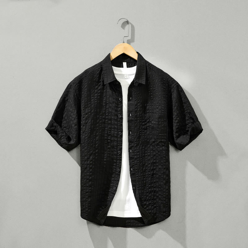 Chemise d'été en Tencel à manches courtes et boutons pour homme, couleur unie et respirante, motif Buddha Stones - Noir - US/UK/AU42，EU52 (3XL) - image 20